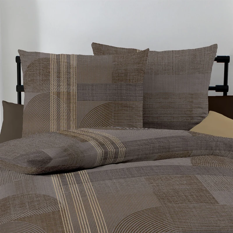 Bettwäsche Mako Satin Taylor Braun mit geometrischem Muster 135 x 200 cm