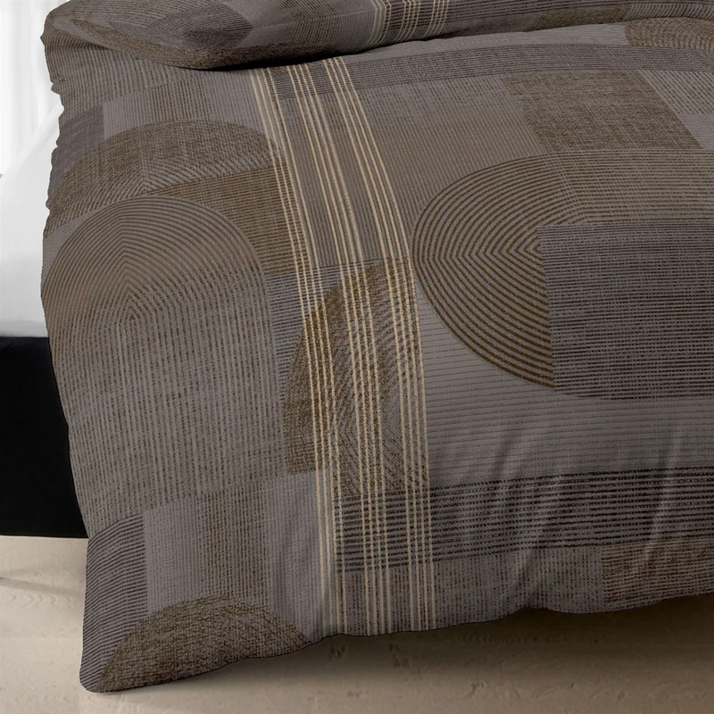 Bettwäsche Mako Satin Taylor Braun mit geometrischem Muster 135 x 200 cm