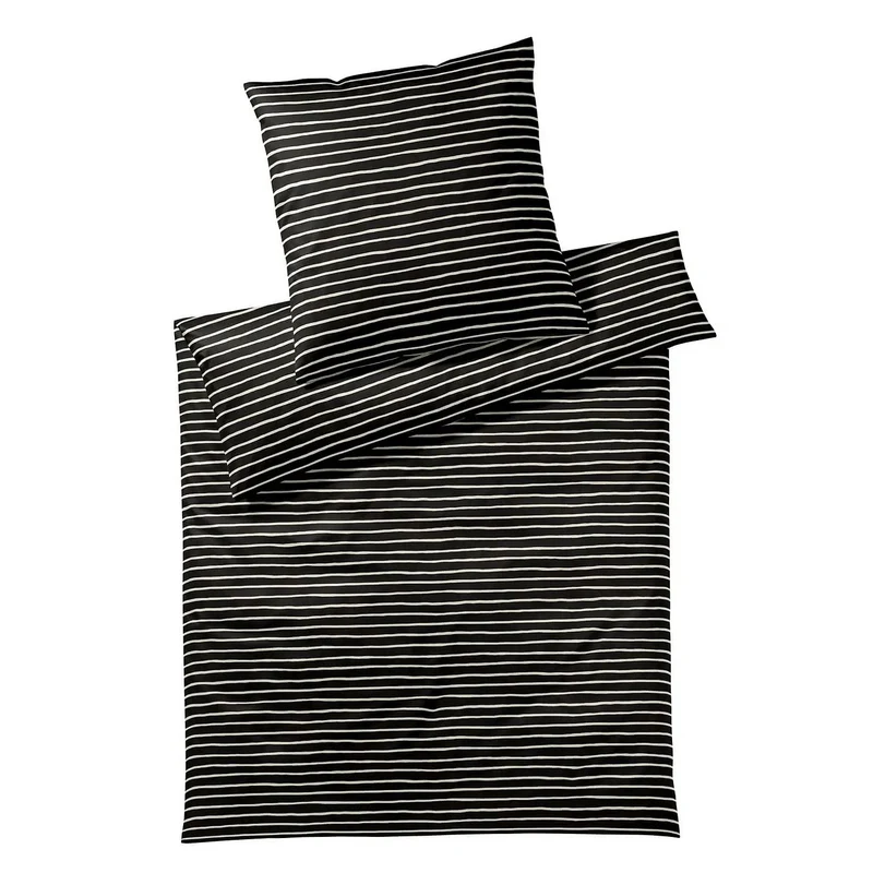 Bettwäsche Mako Satin Lines Schwarz mit Streifenmuster 135 x 200 cm