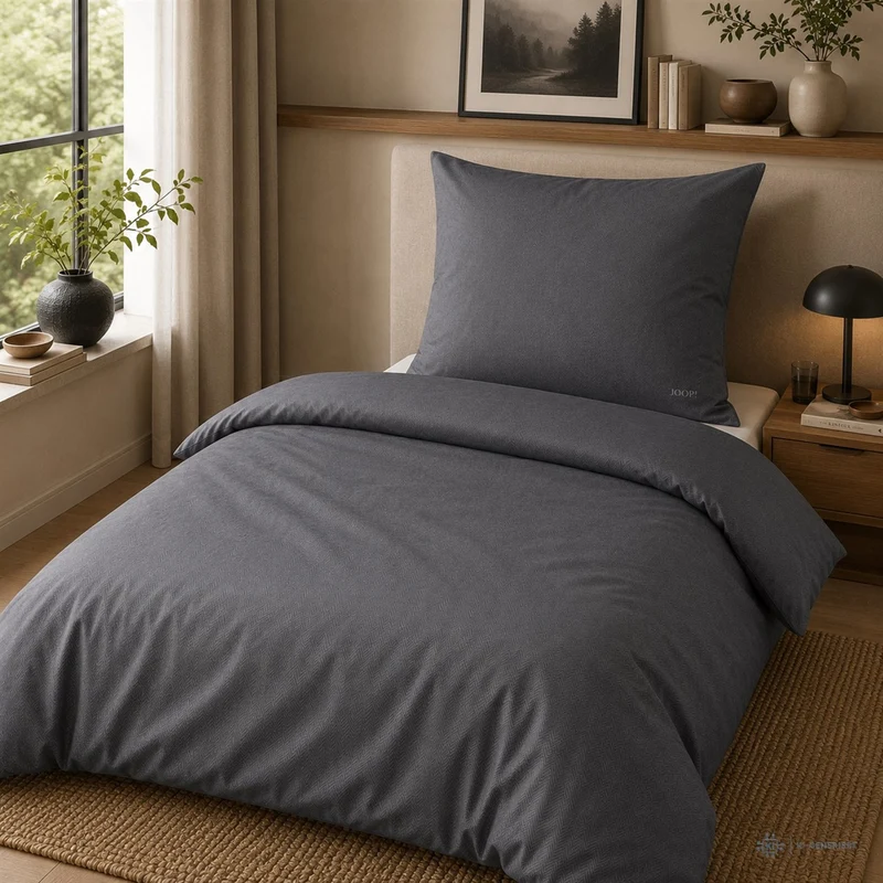 Bettwäsche Mako Satin Herringbone Grau 135 x 200 cm