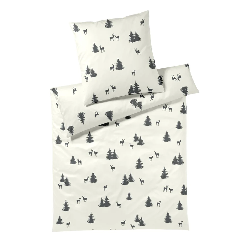 Bettwäsche Flanell Alpin Creme mit Waldmotiv 135 x 200 cm