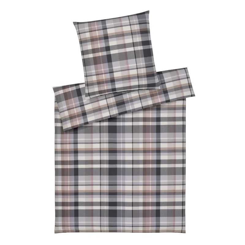 Bettwäsche Flanell Darcy Kiesel mit Karomuster 135 x 200 cm