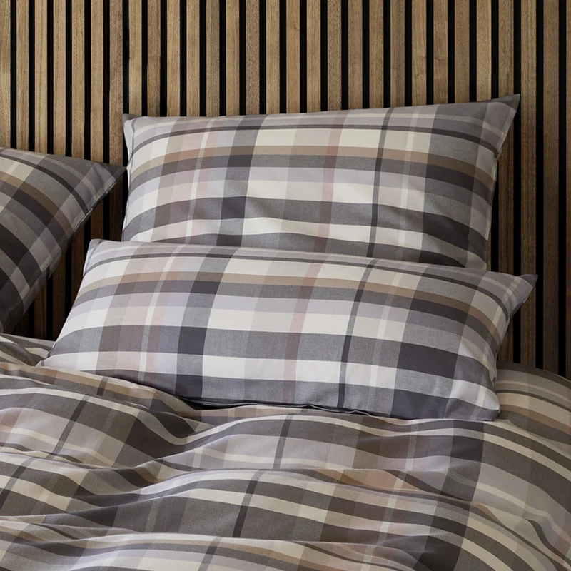 Bettwäsche Flanell Darcy Kiesel mit Karomuster 135 x 200 cm