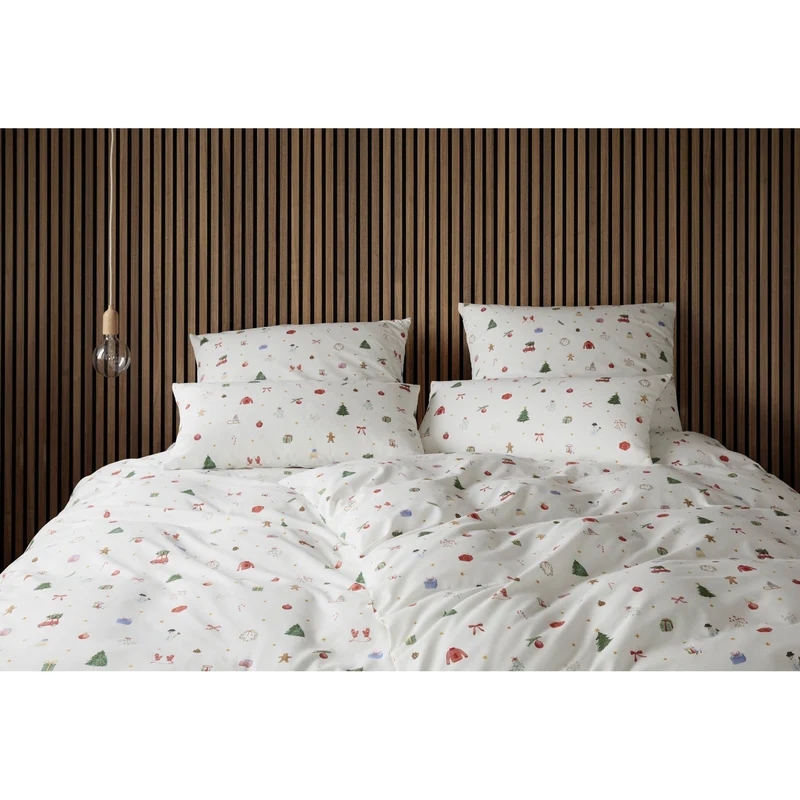 Bettwäsche Flanell Joyful Weiß mit Weihnachtsmuster 135 x 200 cm