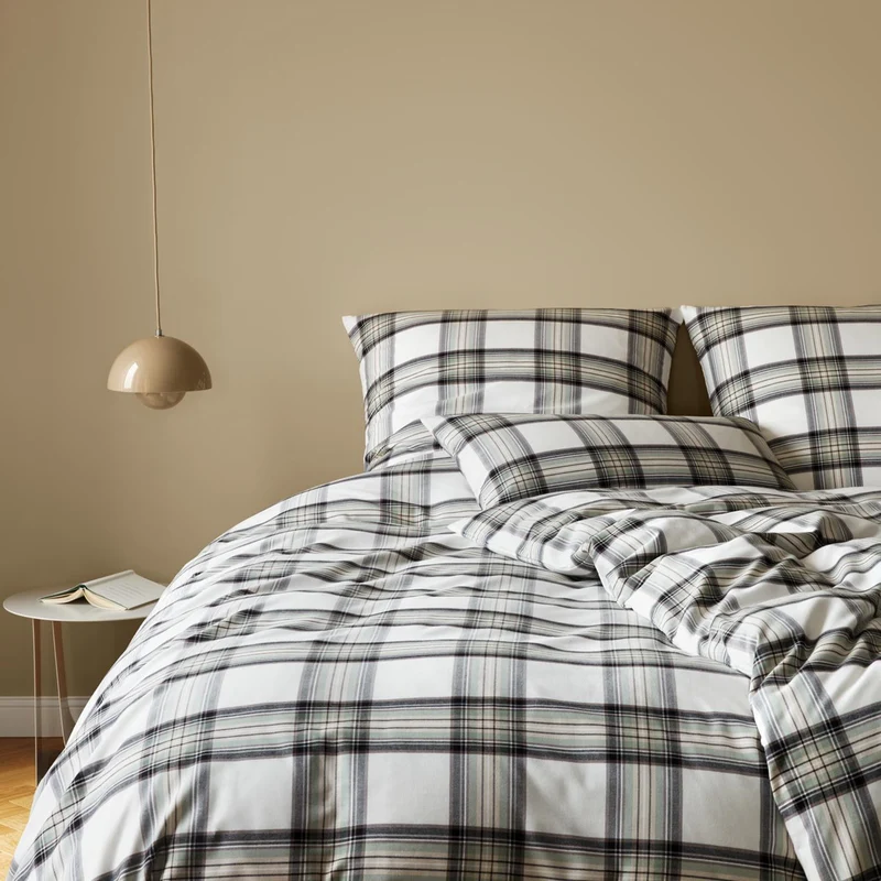Bettwäsche Flanell Westminster Natur mit Karomuster 135 x 200 cm