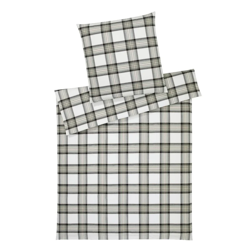 Bettwäsche Flanell Westminster Natur mit Karomuster 135 x 200 cm