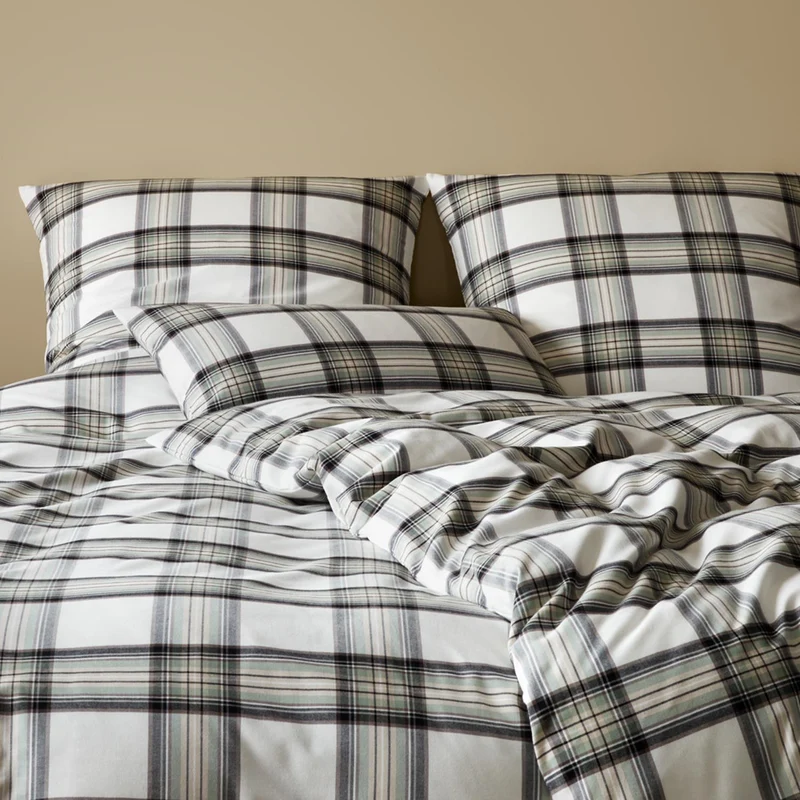 Bettwäsche Flanell Westminster Natur mit Karomuster 135 x 200 cm