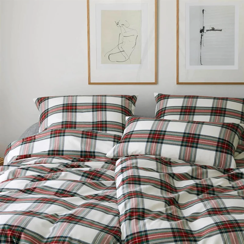 Bettwäsche Flanell Westminster Rot mit Karomuster 135 x 200 cm