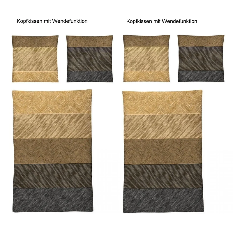 Bettwäsche Feinbiber Meran Honig mit Streifenmuster 4-teilig 135 x 200 cm