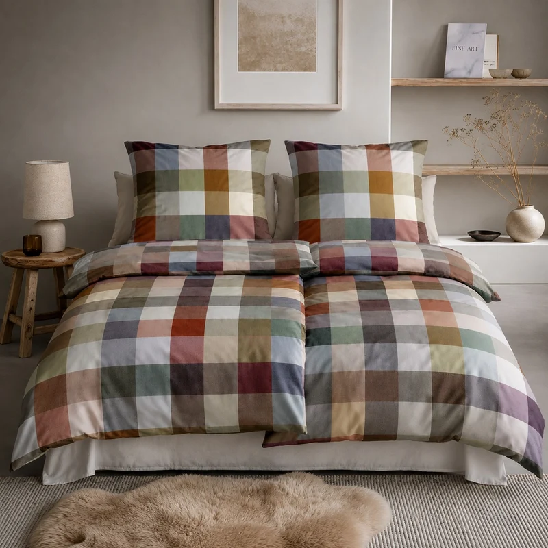 4 tlg Irisette Flausch Cotton Bettwäsche Zobel 8600-90 Kariert 135x200