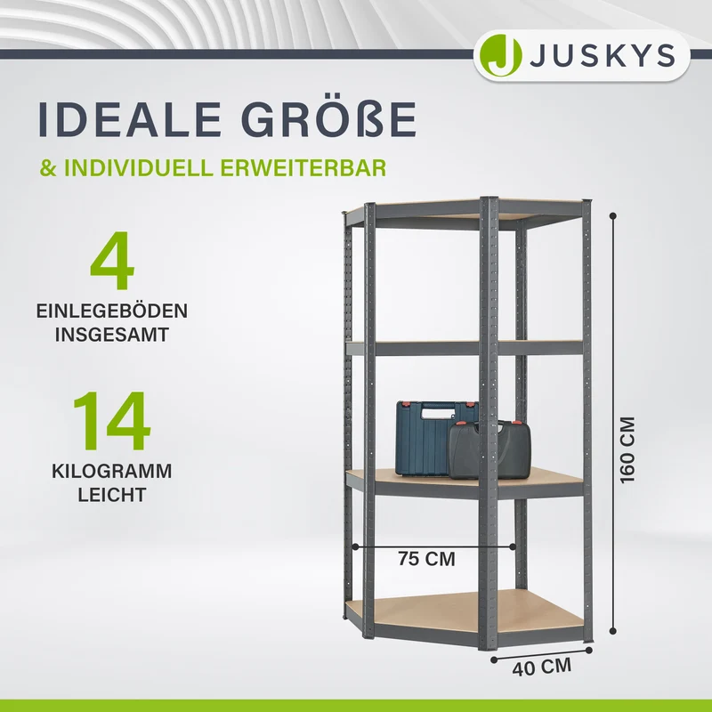 Eckregal Corner Easy 160 x 75 x 40-75 cm