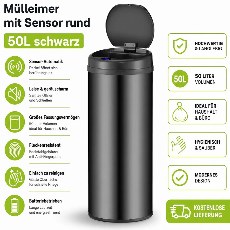Runder Mülleimer mit Sensor