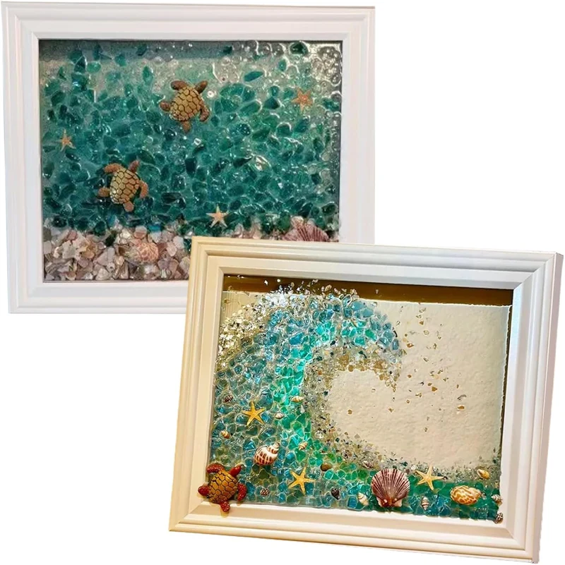 Seeglas-Kunstset, gebeiztes Seeglas-Kunstset mit Fotorahmen, Mosaik-Bastelset, DIY-Seeglas zum Baste