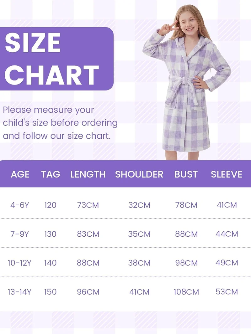 JiAmy Kapuzen Bademantel für Mädchen Flauschiger Fleece Plüsch Langer Schlafmantel Kinder Lila 7-9 J