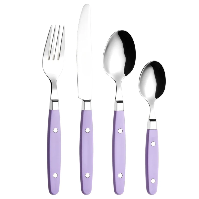 EXZACT Besteckset 24-teilig aus Edelstahl – mit Nietengriffen/Besteck im Retro-Stil – 6 x Tafelgabel