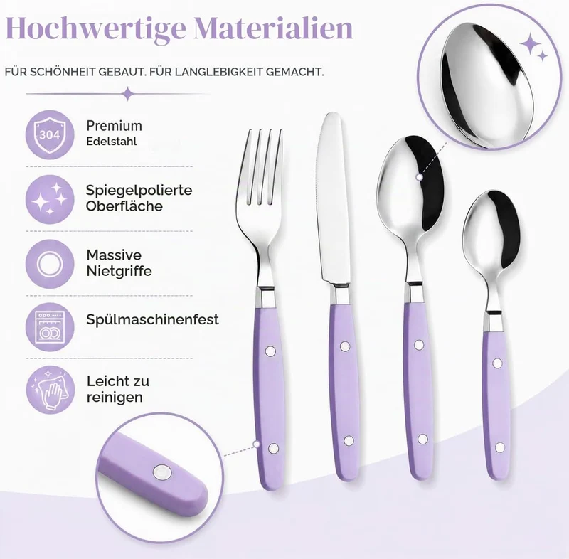 EXZACT Besteckset 24-teilig aus Edelstahl – mit Nietengriffen/Besteck im Retro-Stil – 6 x Tafelgabel