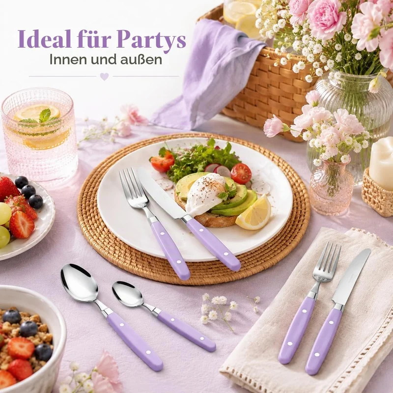 EXZACT Besteckset 24-teilig aus Edelstahl – mit Nietengriffen/Besteck im Retro-Stil – 6 x Tafelgabel