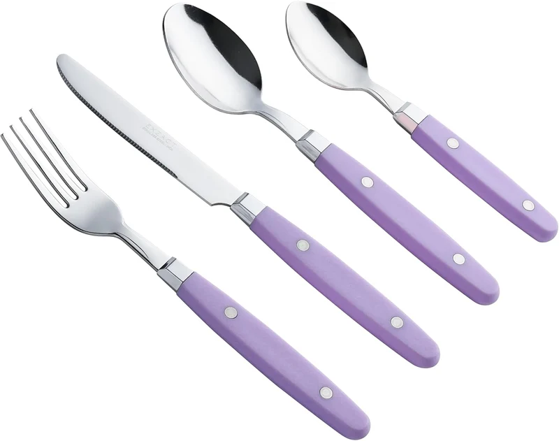 EXZACT Besteckset 24-teilig aus Edelstahl – mit Nietengriffen/Besteck im Retro-Stil – 6 x Tafelgabel