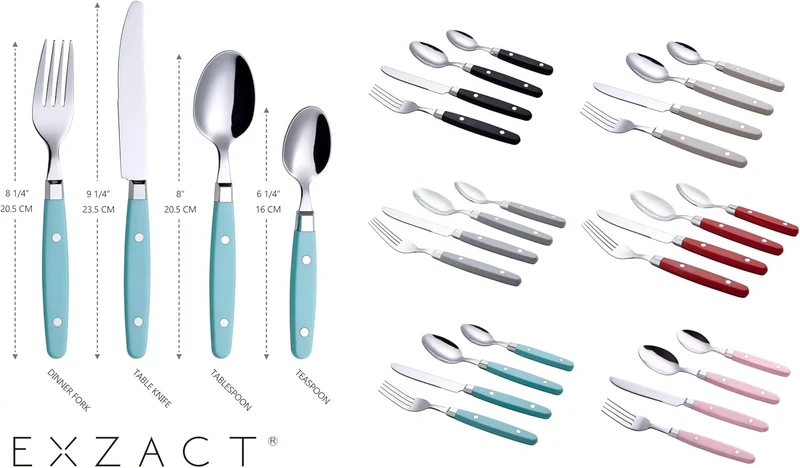 EXZACT Besteckset 24-teilig aus Edelstahl – mit Nietengriffen/Besteck im Retro-Stil – 6 x Tafelgabel