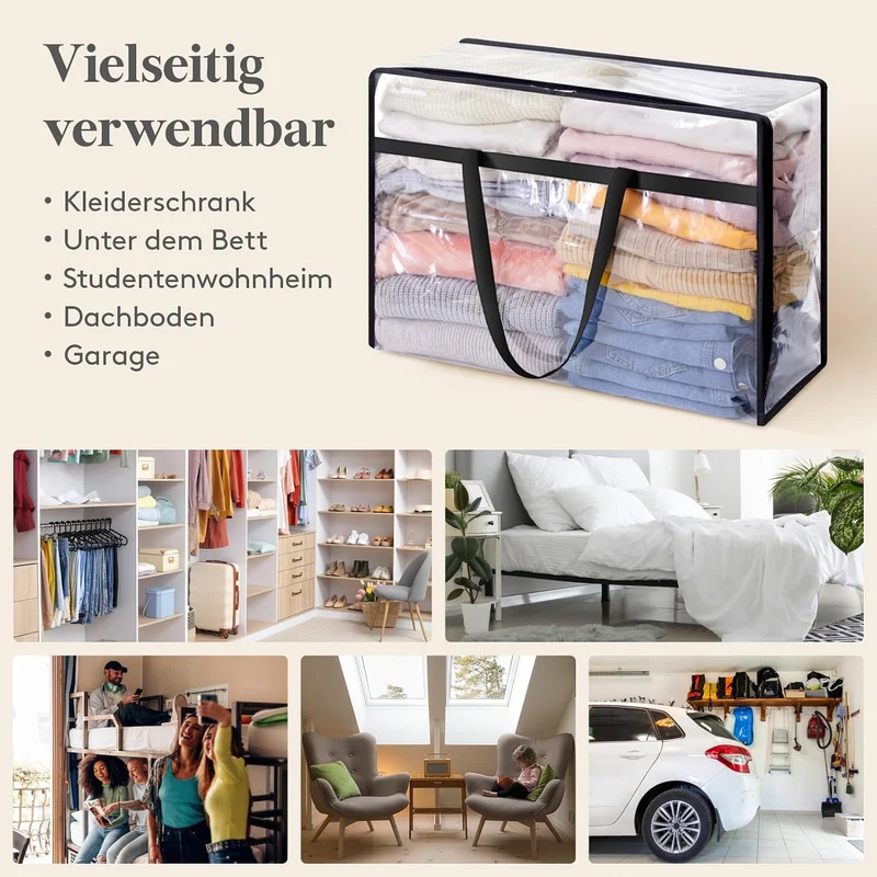 Lifewit 4 Stück Transparente Plastik Aufbewahrungstasche, 60L Kleiderschrank Organizer Aufbewahrungs