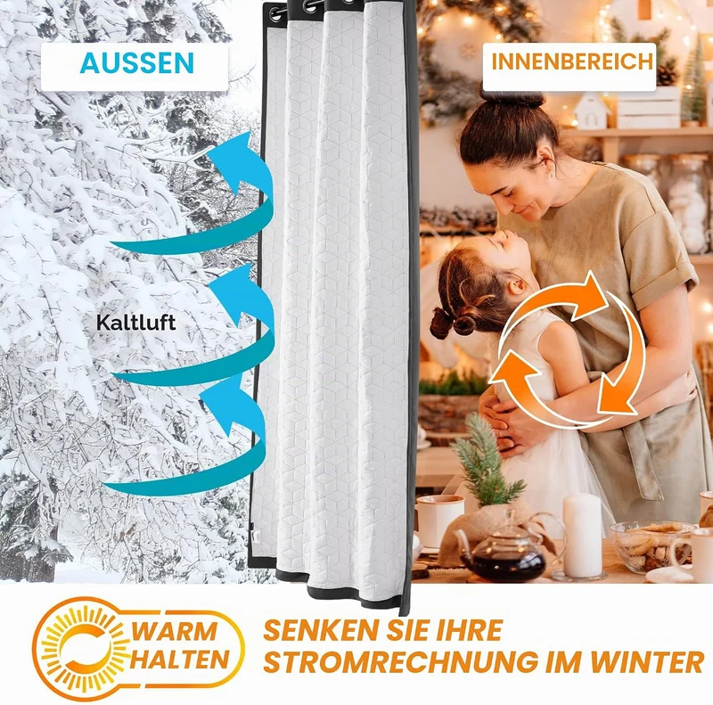 Deconovo Thermovorhang Kälteschutz, Gardinen mit Ösen gegen Kälte, Wärmeisolierend Vorhang Verdunkel