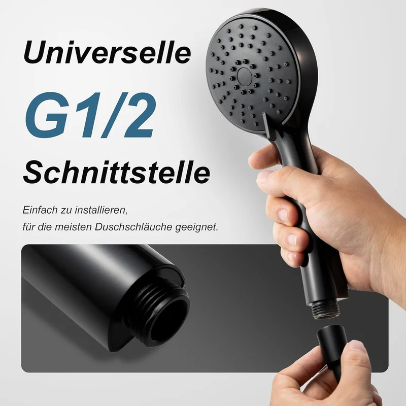 OFFO Duschschlauch mit Duschkopf, Wassersparend und Hochdruck, Handbrause mit 3 Strahlarten, Handbra