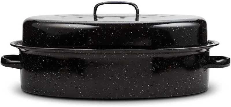 NAVA Schmortopf Bratentropf Bräter mit EMAILLE-BESCHICHTUNG mit Deckel 37x26,5x14 cm | 5l