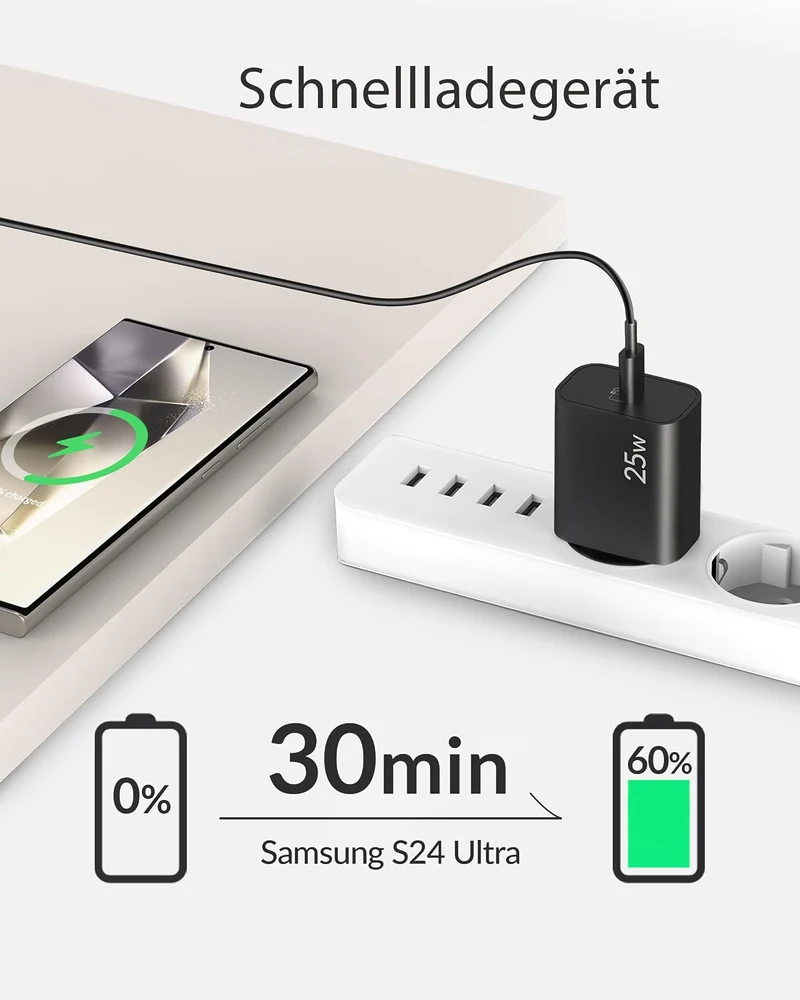 ARCCRA 25W USB C Ladegerät mit USBC Schnellladekabel 2M für Samsung Galaxy S25 S26 S24 S23 S22 S21 U