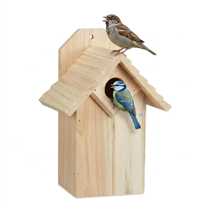 Relaxdays Nistkasten, Meisen & Spatzen, Reinigungsklappe, unbehandeltes Holz, Vogelhaus zum Aufhänge