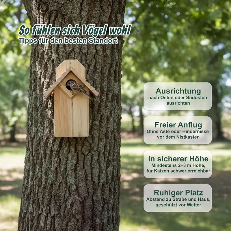 Relaxdays Nistkasten, Meisen & Spatzen, Reinigungsklappe, unbehandeltes Holz, Vogelhaus zum Aufhänge