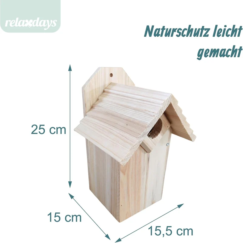 Relaxdays Nistkasten, Meisen & Spatzen, Reinigungsklappe, unbehandeltes Holz, Vogelhaus zum Aufhänge