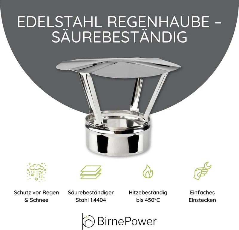 BirnePower Edelstahl Ofenrohr Kaminrohr Abgaselemente: Rohr Bogen Ofenknie T-Stück Regenhaube Rauchr