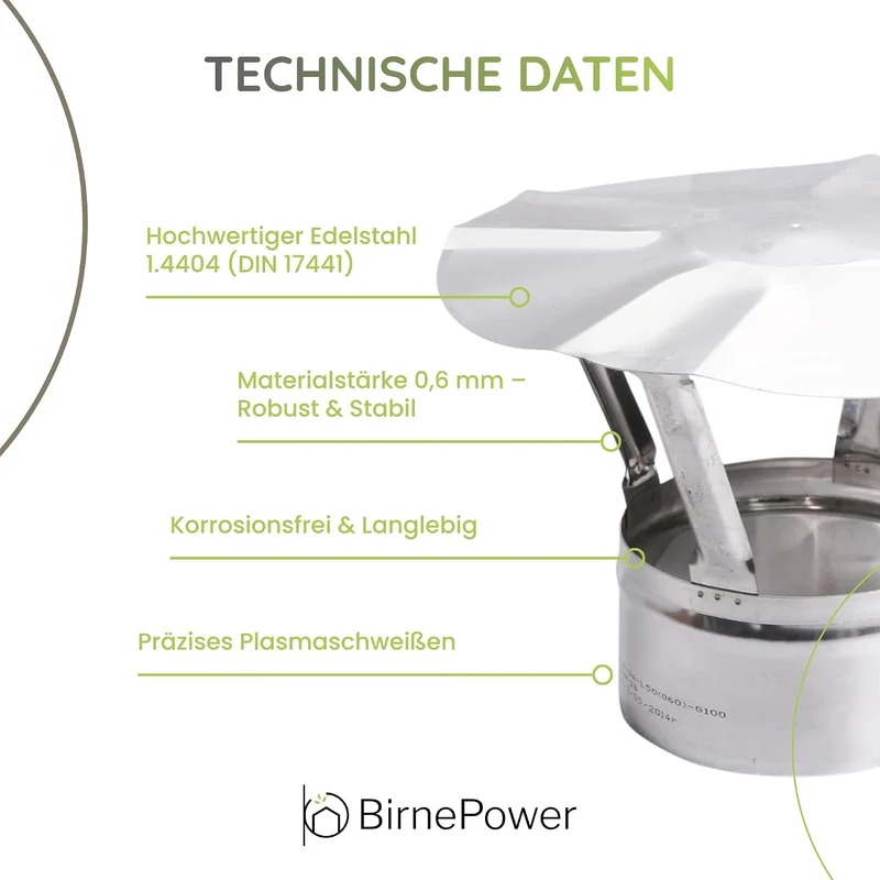 BirnePower Edelstahl Ofenrohr Kaminrohr Abgaselemente: Rohr Bogen Ofenknie T-Stück Regenhaube Rauchr