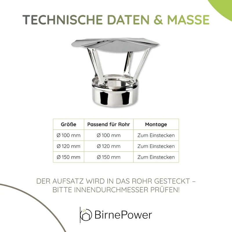 BirnePower Edelstahl Ofenrohr Kaminrohr Abgaselemente: Rohr Bogen Ofenknie T-Stück Regenhaube Rauchr