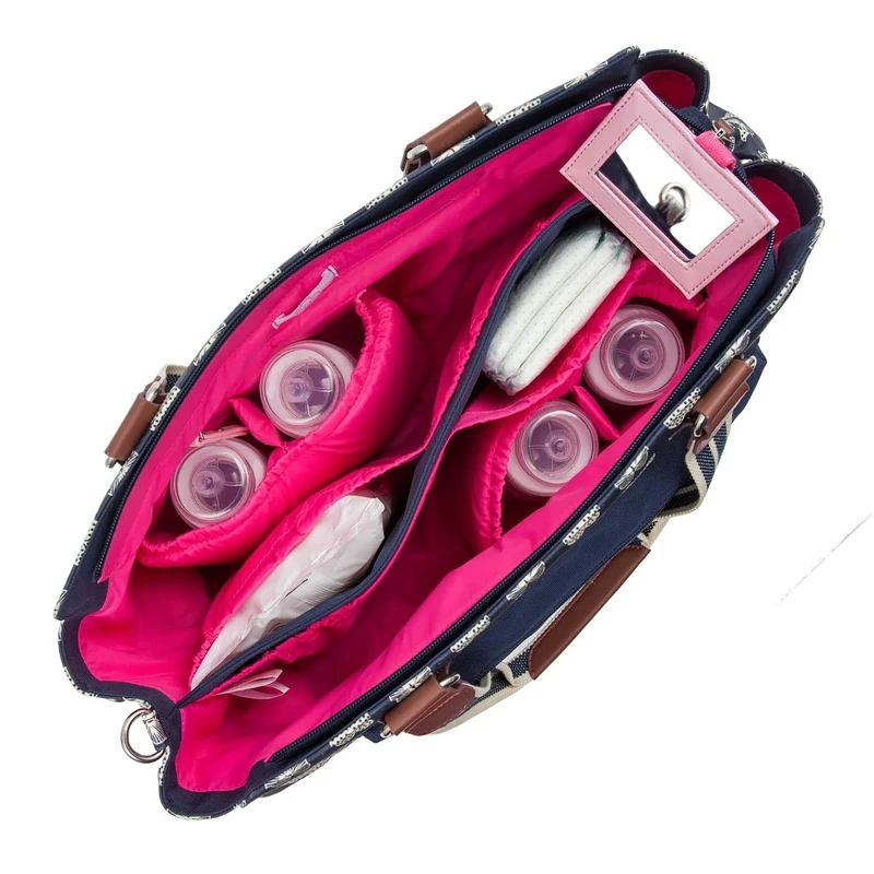 Baby-Wickeltasche mit Aufschrift „Twice as Nice“ - Pink, mit cremefarbene Schleifen, von Pink Lining