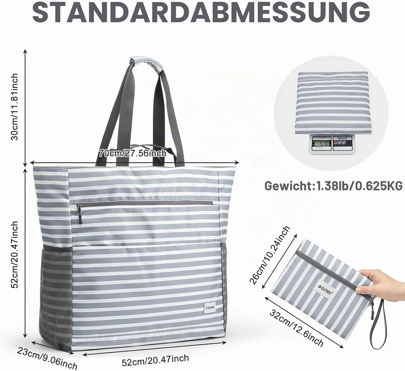 G4Free 35/50/80L Strandtasche XXL Familie & Badetasche Faltbar Gross/Wasserdicht/Leicht für Shopping
