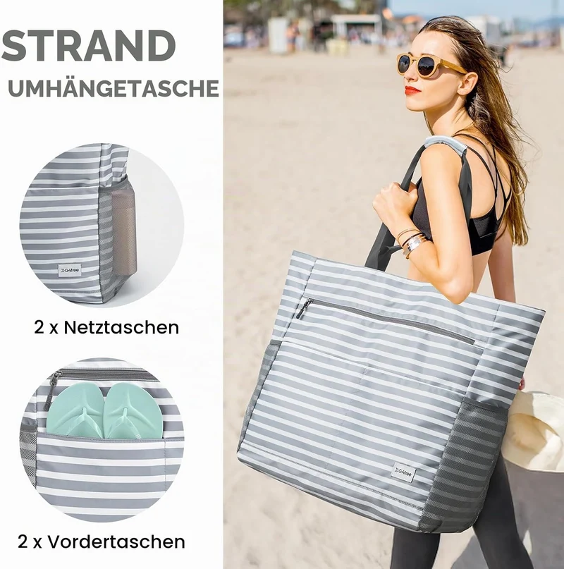 G4Free 35/50/80L Strandtasche XXL Familie & Badetasche Faltbar Gross/Wasserdicht/Leicht für Shopping