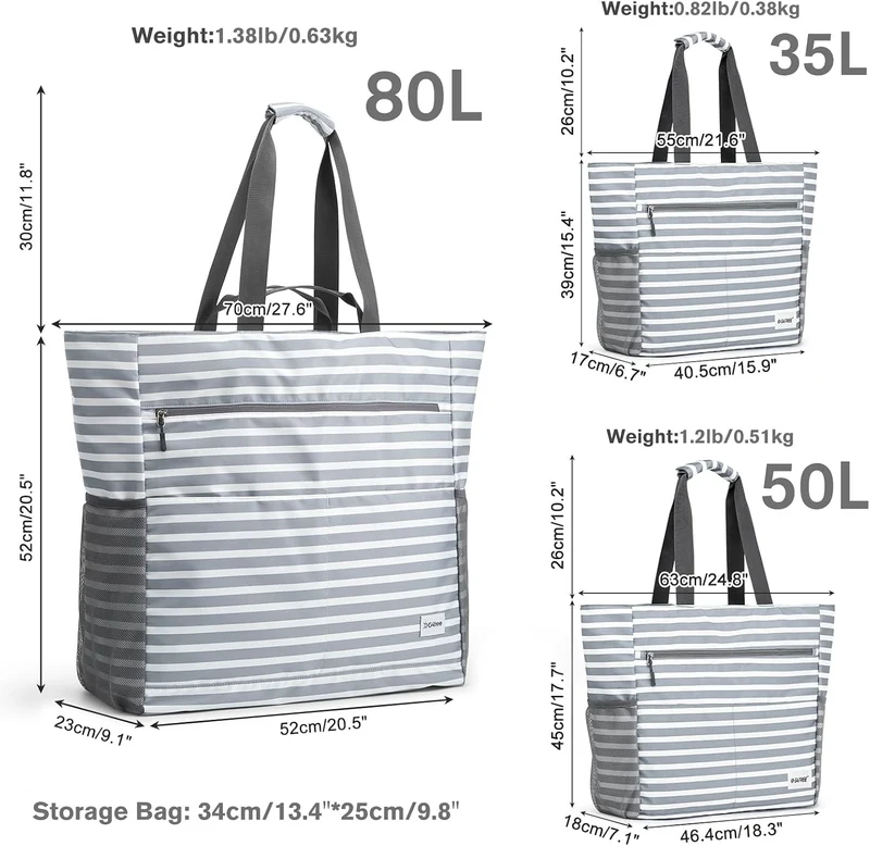 G4Free 35/50/80L Strandtasche XXL Familie & Badetasche Faltbar Gross/Wasserdicht/Leicht für Shopping