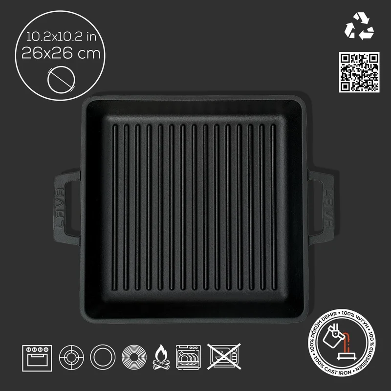 TAFELGRILLPAN M/2 GREPEN 260X260 MM LVECOGT2626T2 MATT BLACK