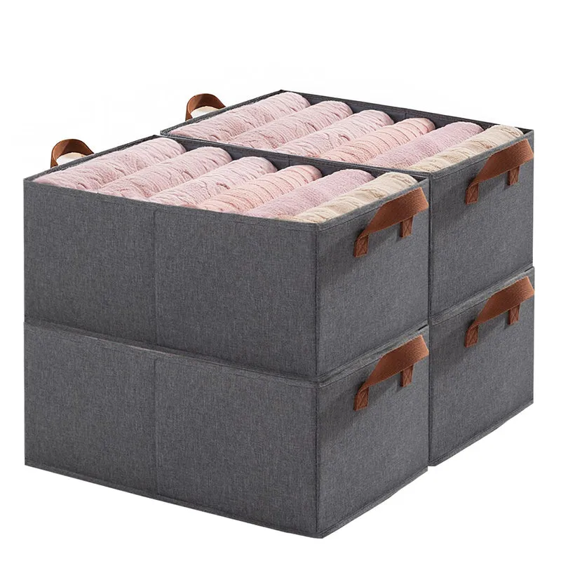 Aufbewahrungsbox Stoff 4er Set, Stoffboxen Aufbewahrung, Zusammenklappbarer, Gross Aufbewahrungsboxe