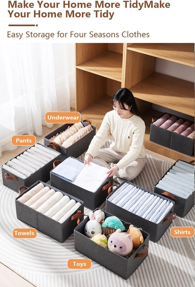 Aufbewahrungsbox Stoff 4er Set, Stoffboxen Aufbewahrung, Zusammenklappbarer, Gross Aufbewahrungsboxe