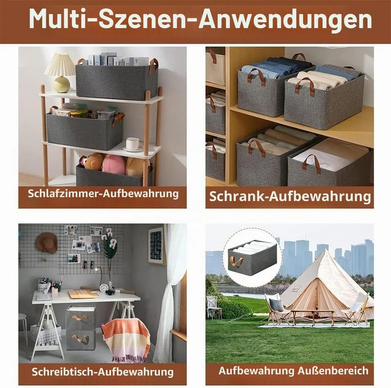 Aufbewahrungsbox Stoff 4er Set, Stoffboxen Aufbewahrung, Zusammenklappbarer, Gross Aufbewahrungsboxe