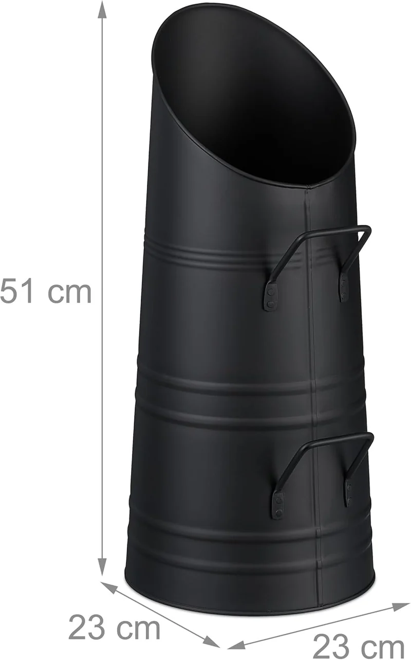 Relaxdays Kohlenschütte, 9 Liter, Eisen, Kohleneimer mit 2 Griffen, Pelletschütte zum Nachfüllen, Ka