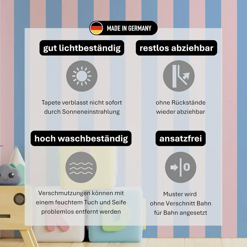 Vliestapete Streifen rosa blau leicht strukturiert & matt Tapete für Wohnzimmer, Kinderzimmer, Schla