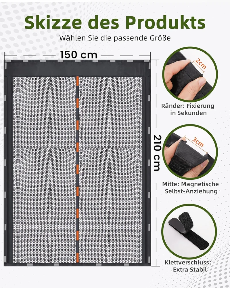 210x150cm Magnetische Van Insektennetze, Seitentür Moskitonetz mit Magnet Auto Fliegengitter mit Mit