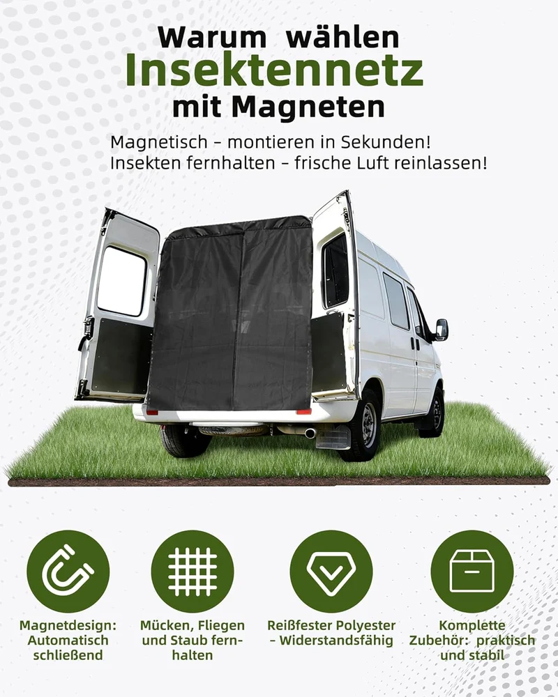 210x150cm Magnetische Van Insektennetze, Seitentür Moskitonetz mit Magnet Auto Fliegengitter mit Mit
