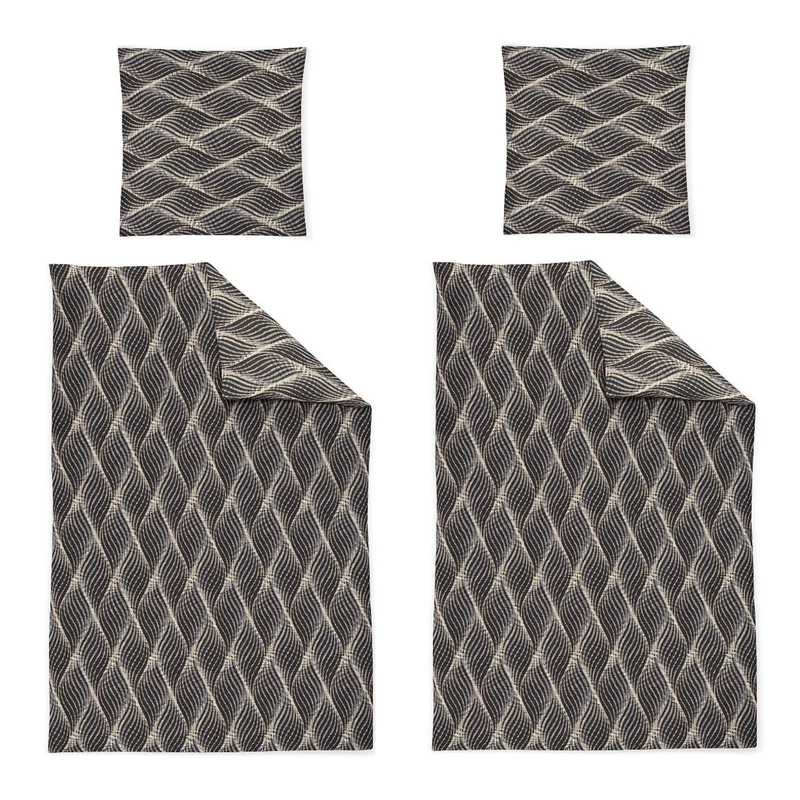 4 tlg Irisette Flanell Bettwäsche 8371-11 Rauten grau natur 135x200
