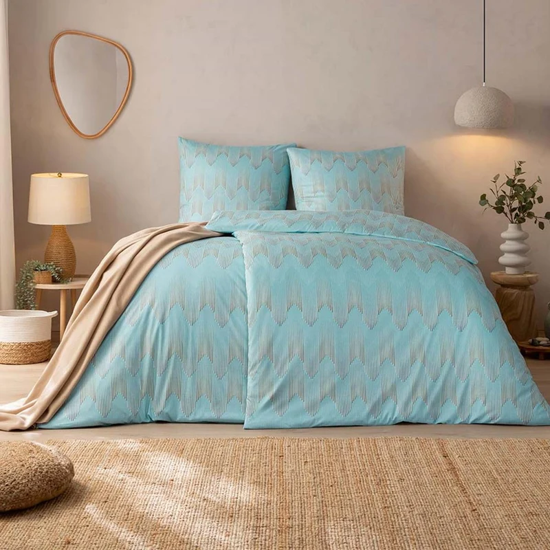 Bettwäsche Interlock Jersey Cielo Blau mit Zickzackmuster 135 x 200 cm