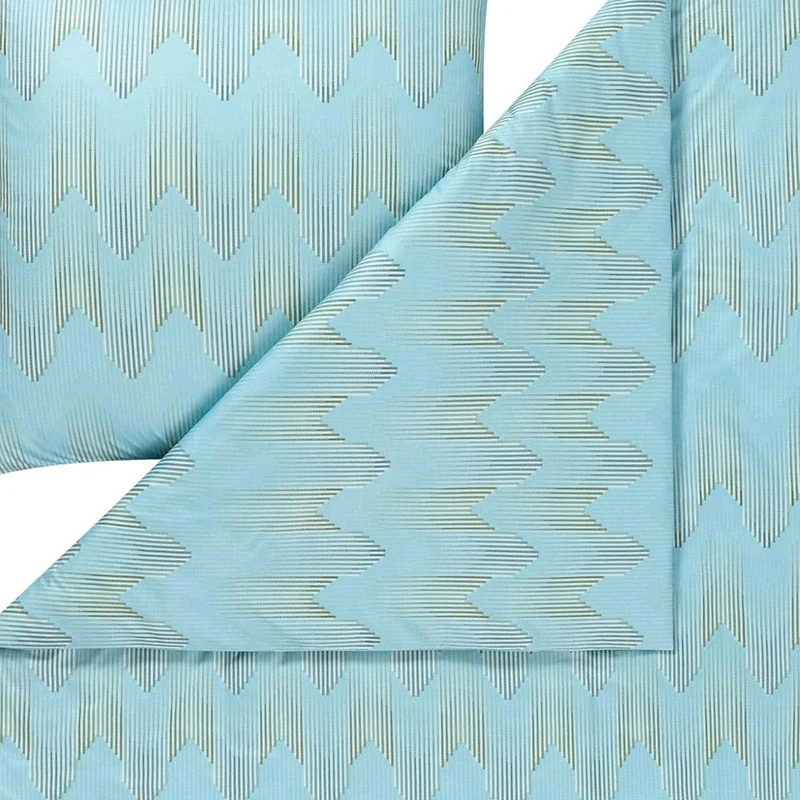 Bettwäsche Interlock Jersey Cielo Blau mit Zickzackmuster 135 x 200 cm
