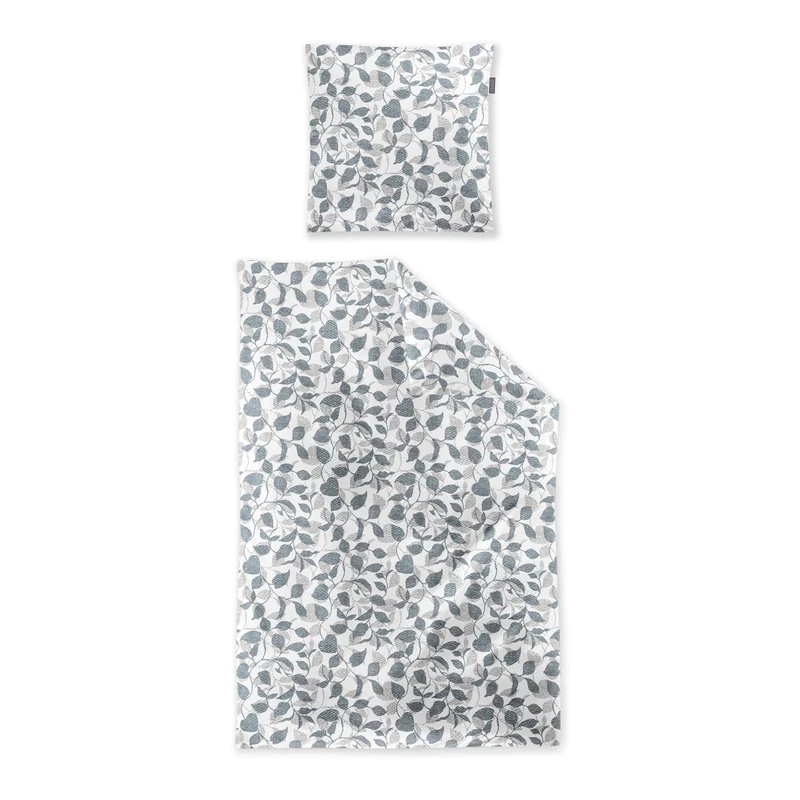 Bettwäsche Feinbiber Meran Türkis mit Blättermuster 135 x 200 cm
